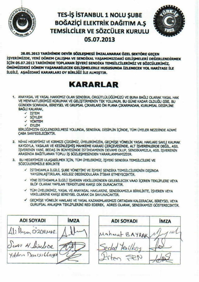 TEMSİLCİLER KURULU KARARI