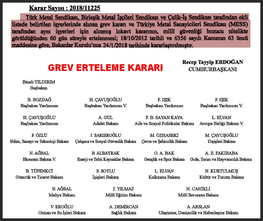 METAL GREVİ ERTELEME KARARI