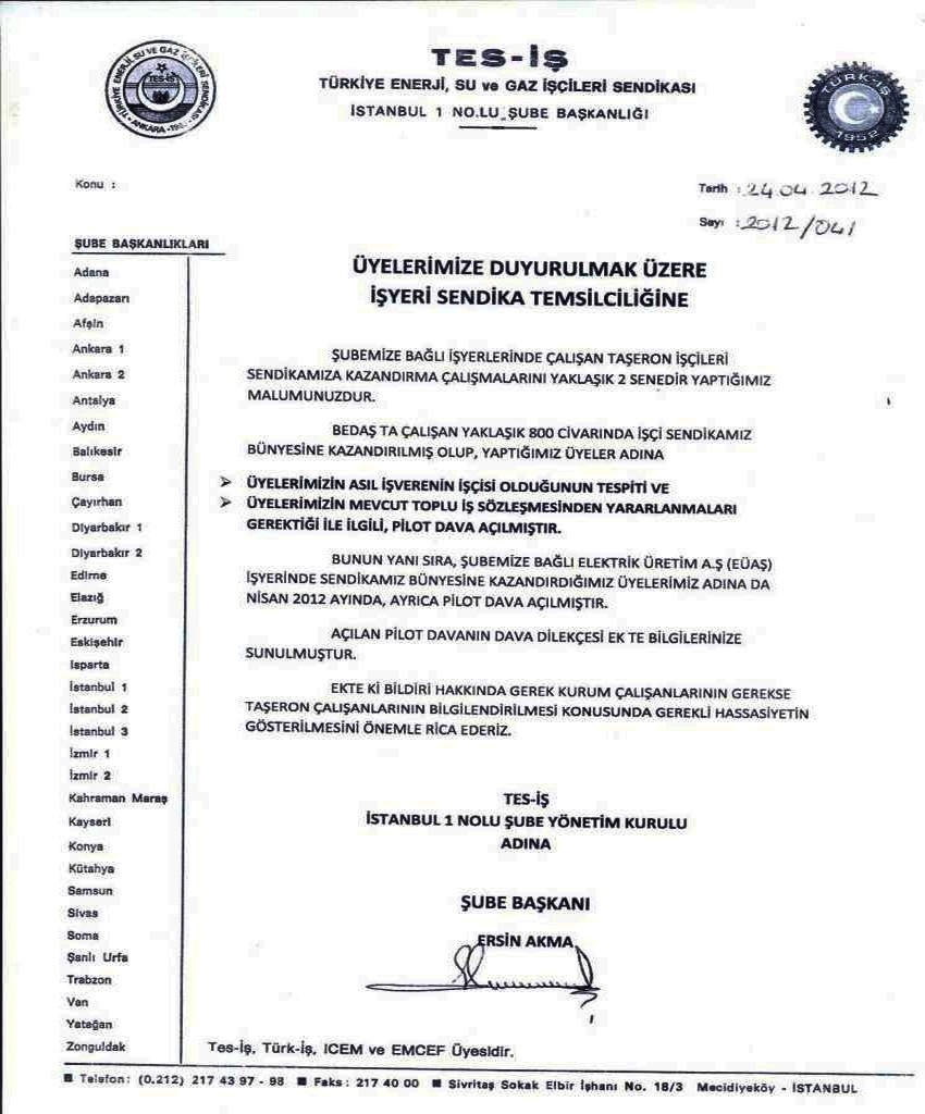 EÜAŞ ALT İŞVERENİ MAHKEME DUYURUSU