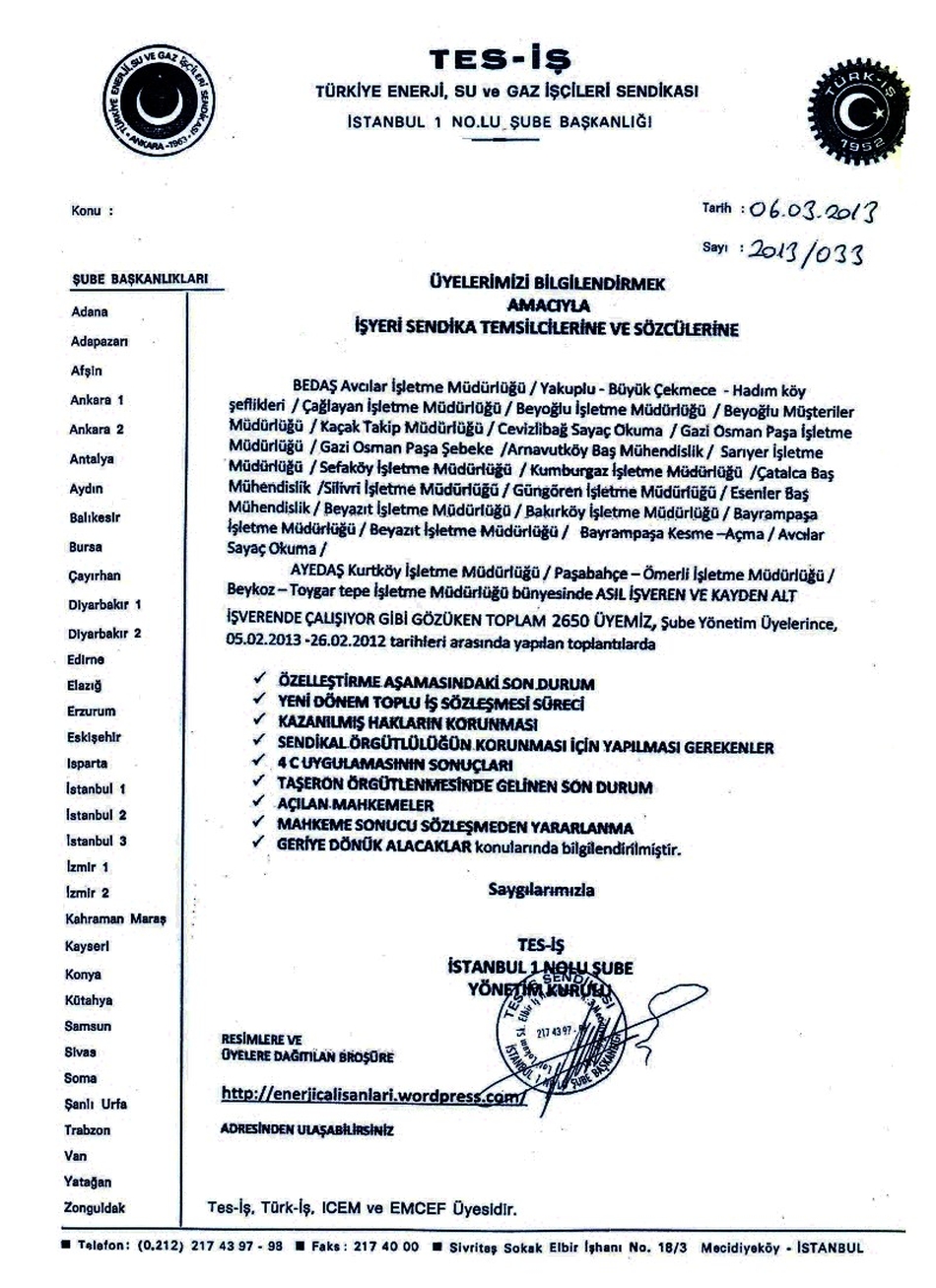 ÜYELERİ BİLGİLENDİRME DUYURUSU