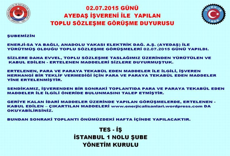 AYEDAŞ OTURUM DUYURUSU
