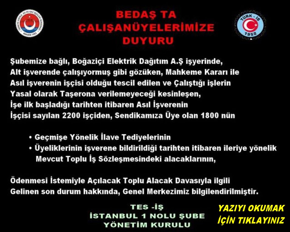 GENEL MERKEZE YAZILAN YAZI