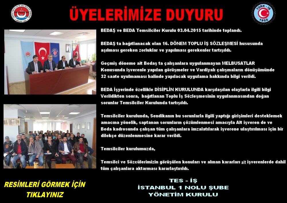 BEDA BEDAŞ TEMSİLCİLER KURULU TOPLANTISI