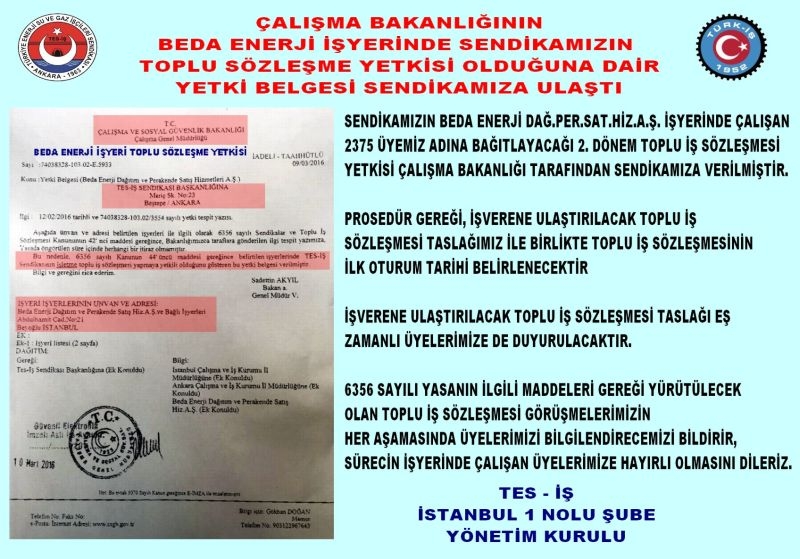 BEDA YETKİ DUYURUSU