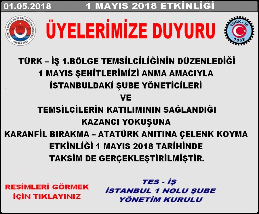 1 MAYIS 2018
