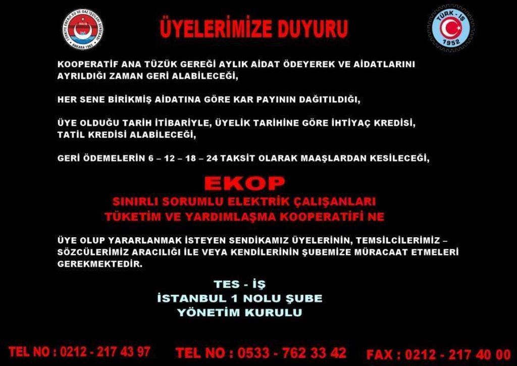 ÜYELERİN EKOP A DAVET DUYURUSU