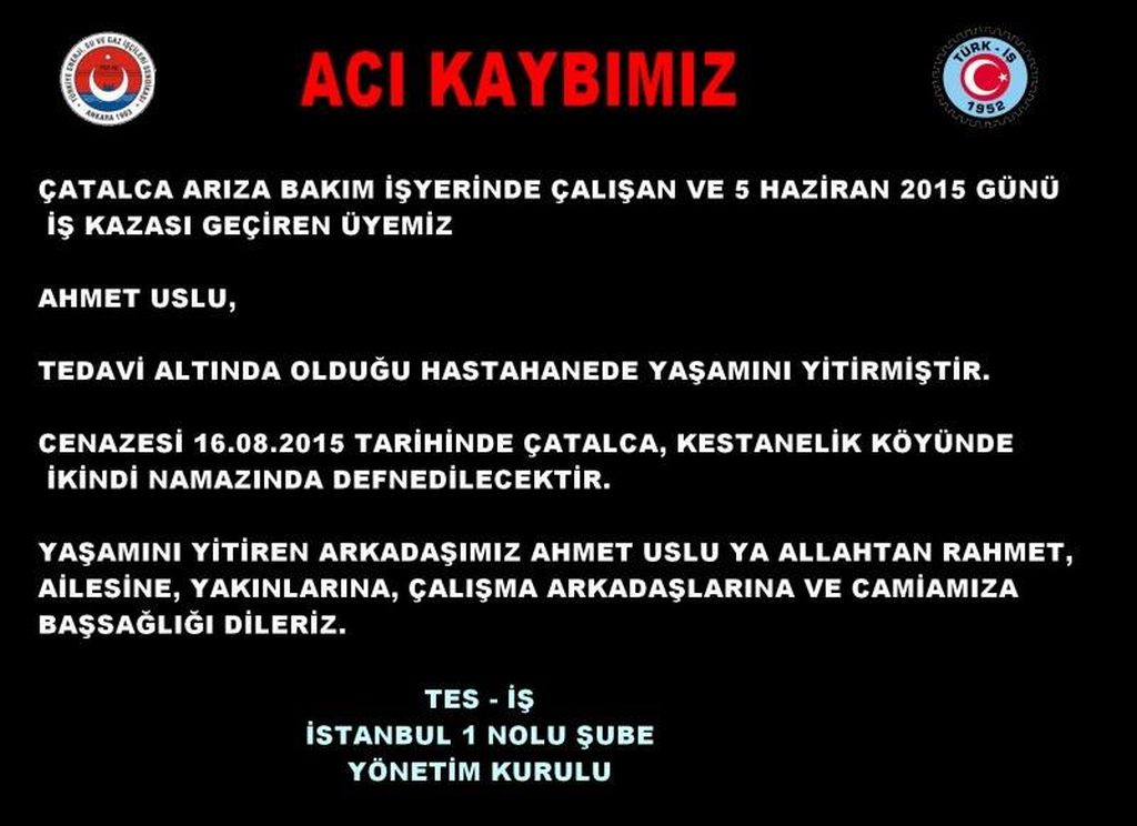 ÜYEMİZ AHMET USLUNUN VEFAT DUYURUSU