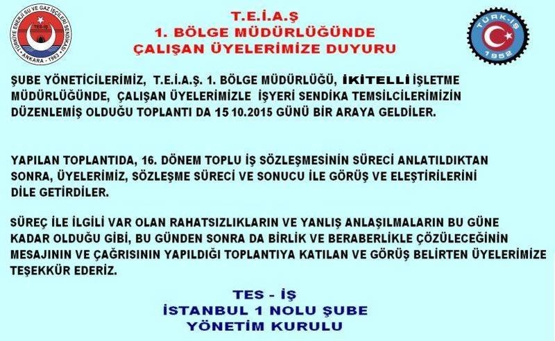 TEİAŞ 1 BİLGİLENDİRME