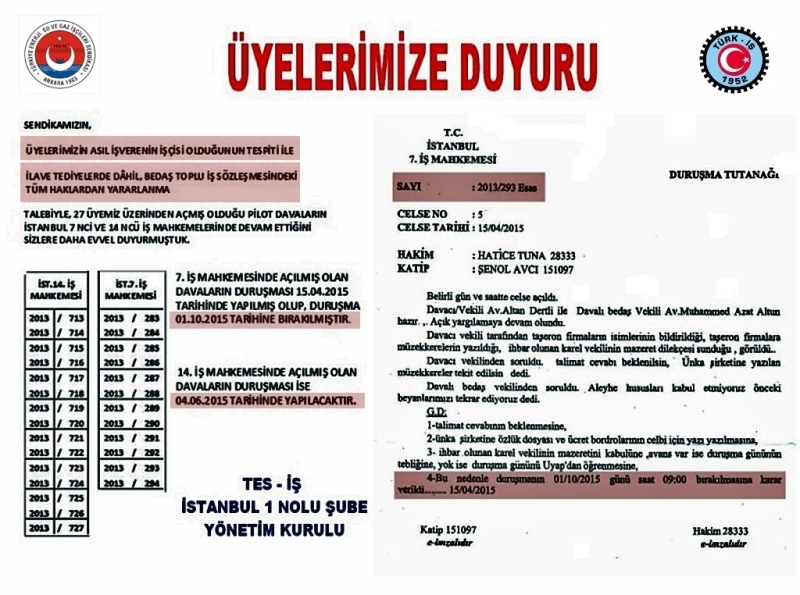 DAVALARLA İLGİLİ DUYURU