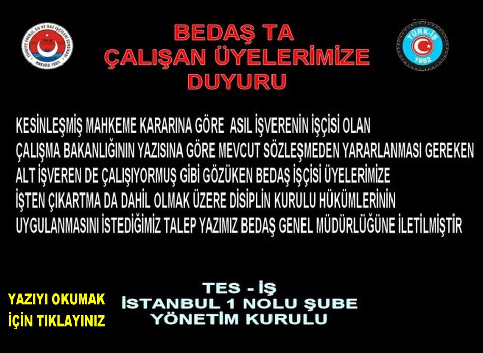 BEDAŞA YAZILAN YAZI