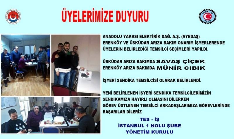 AYEDAŞ ERENKÖY TEMSİLCİ SEÇİMİ