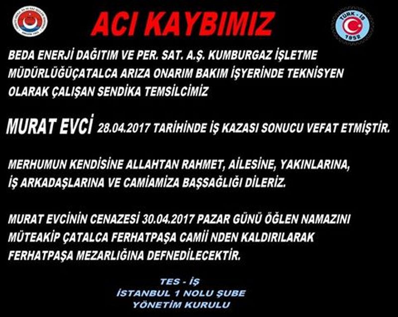 MURAT EVCİ NİN VEFAT DUYURUSU