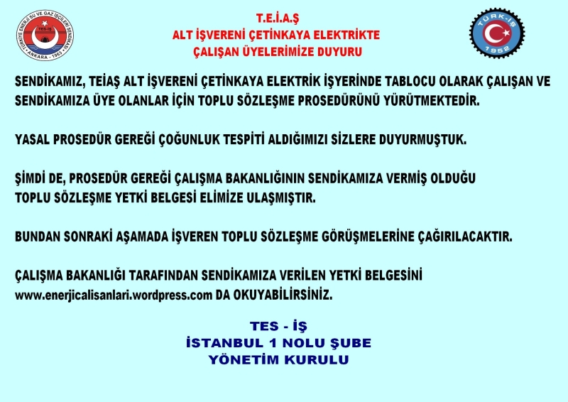 TEİAŞ   ALT İŞVERENİ DUYURUS
