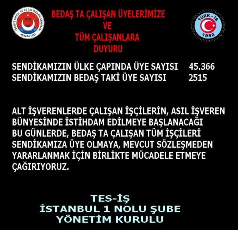 BEDAŞ DAKİ ÜYE SAYISI