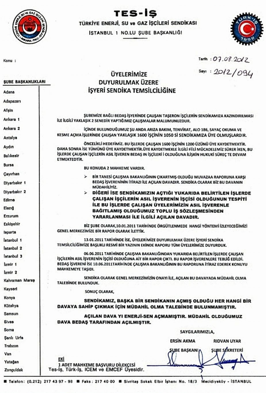 MUVAZAA DAVASI İLE İLGİLİ DUYURU