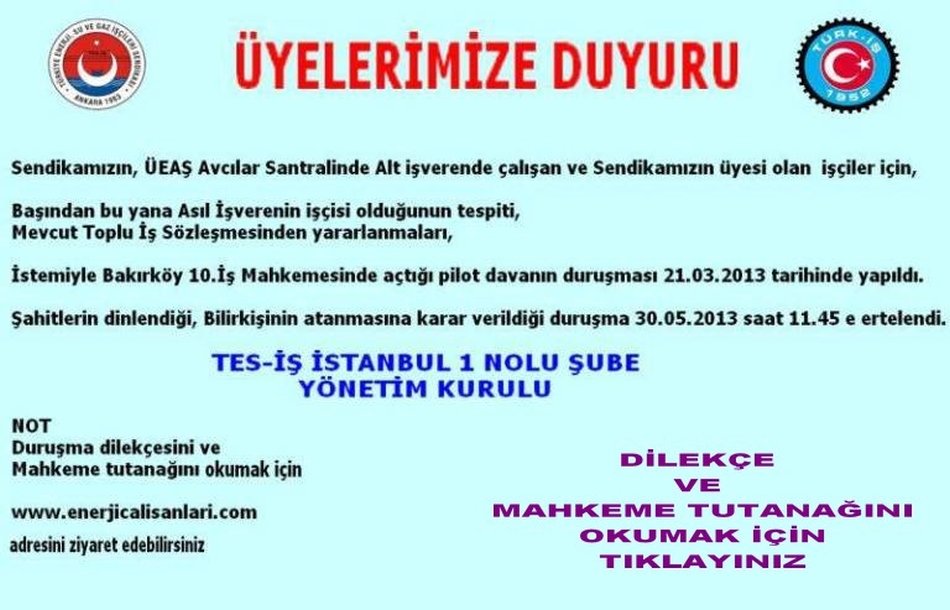 EÜAŞ DURUŞMA DUYURUSU