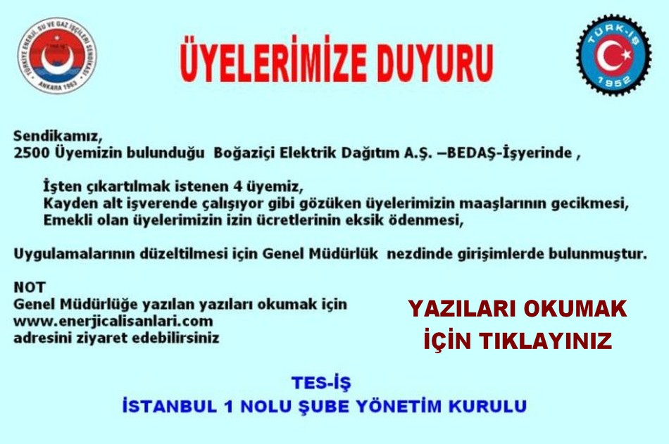 BEDAŞA YAZILAN YAZI