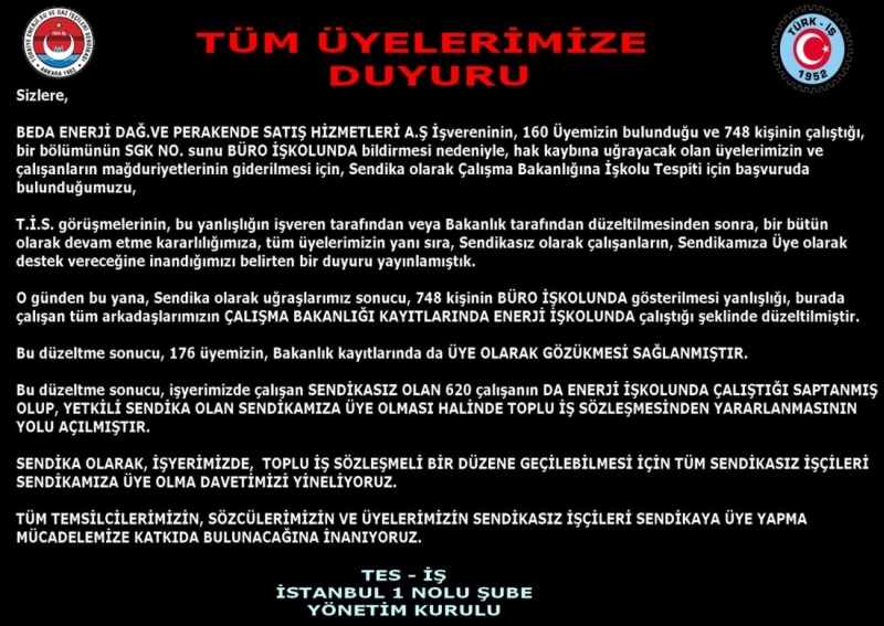 ÜYELERE DUYURU