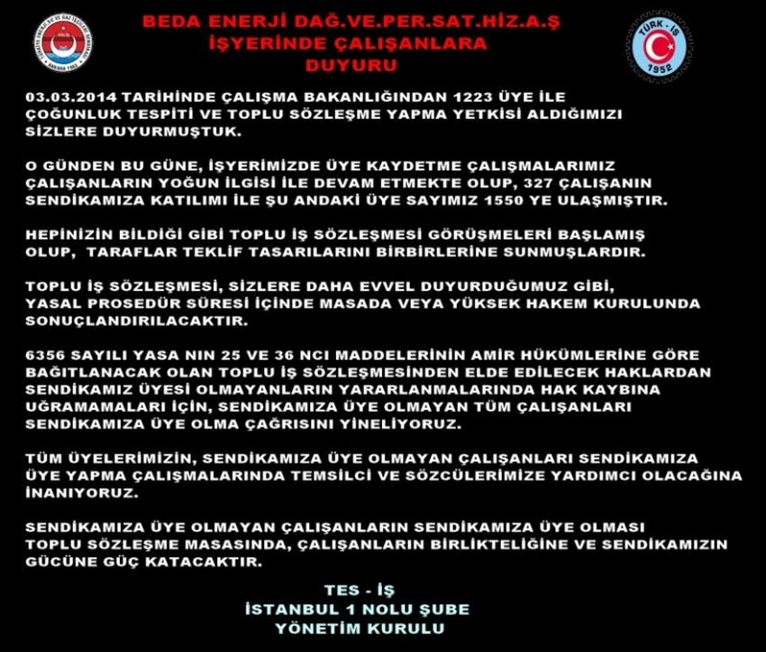 ÜYE SAYISI İLE İLGİLİ DUYURU