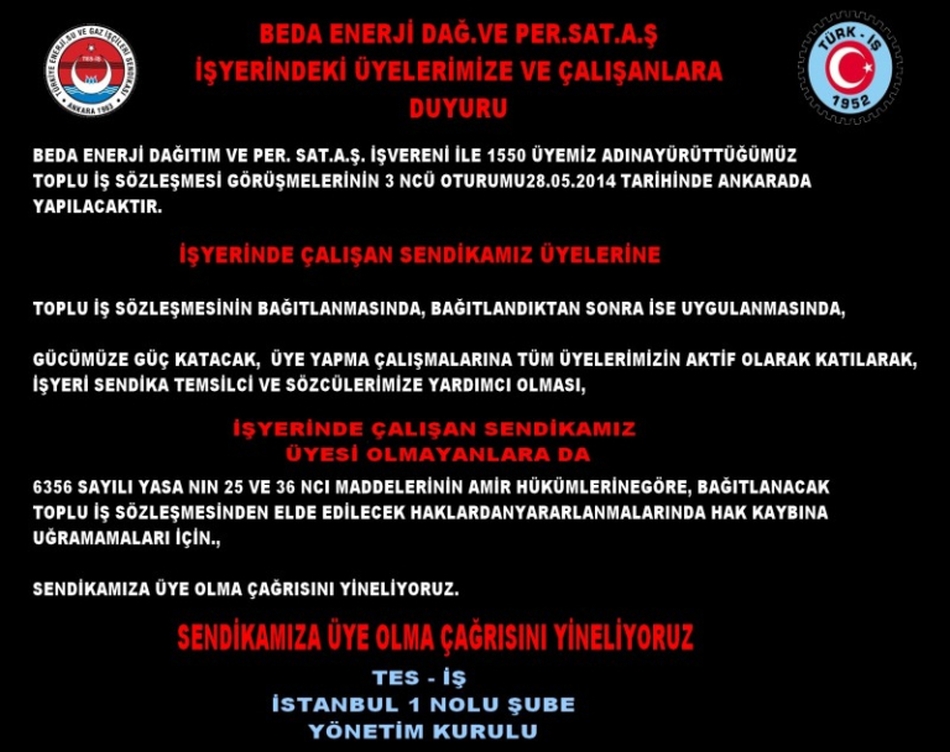 BEDA ENERJİ TİS İLE İLGİLİ DUYURU