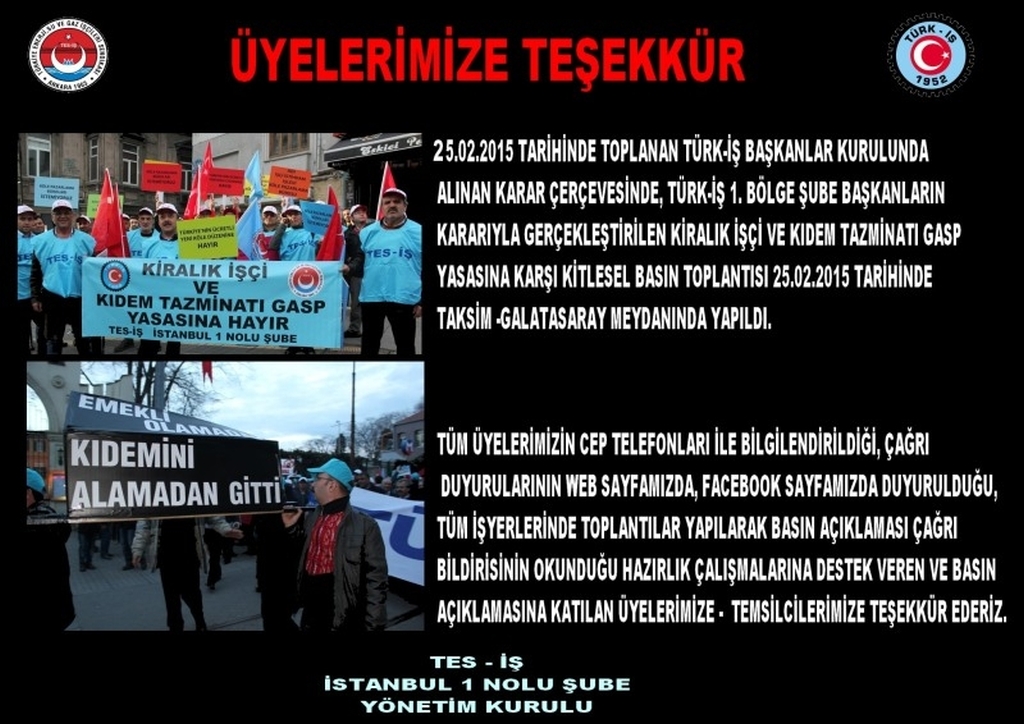 ÜYELERİMİZE TEŞEKKÜR