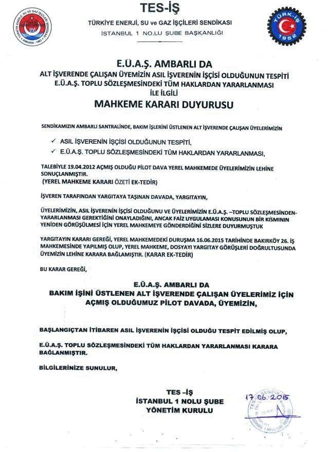 EÜAŞ ALTİŞVERENİ MAHKEME DUYURUSU