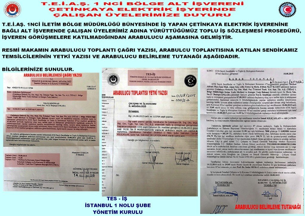 ÇETİNKAYA ARABULUCU TALEP DUYURUSU