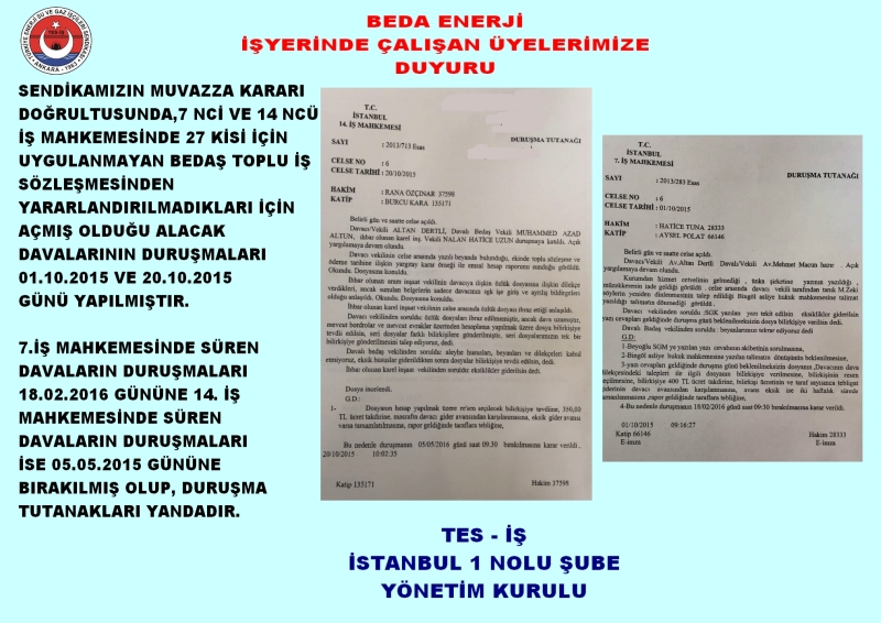 BEDAŞ MAHKEME DUYURUSU