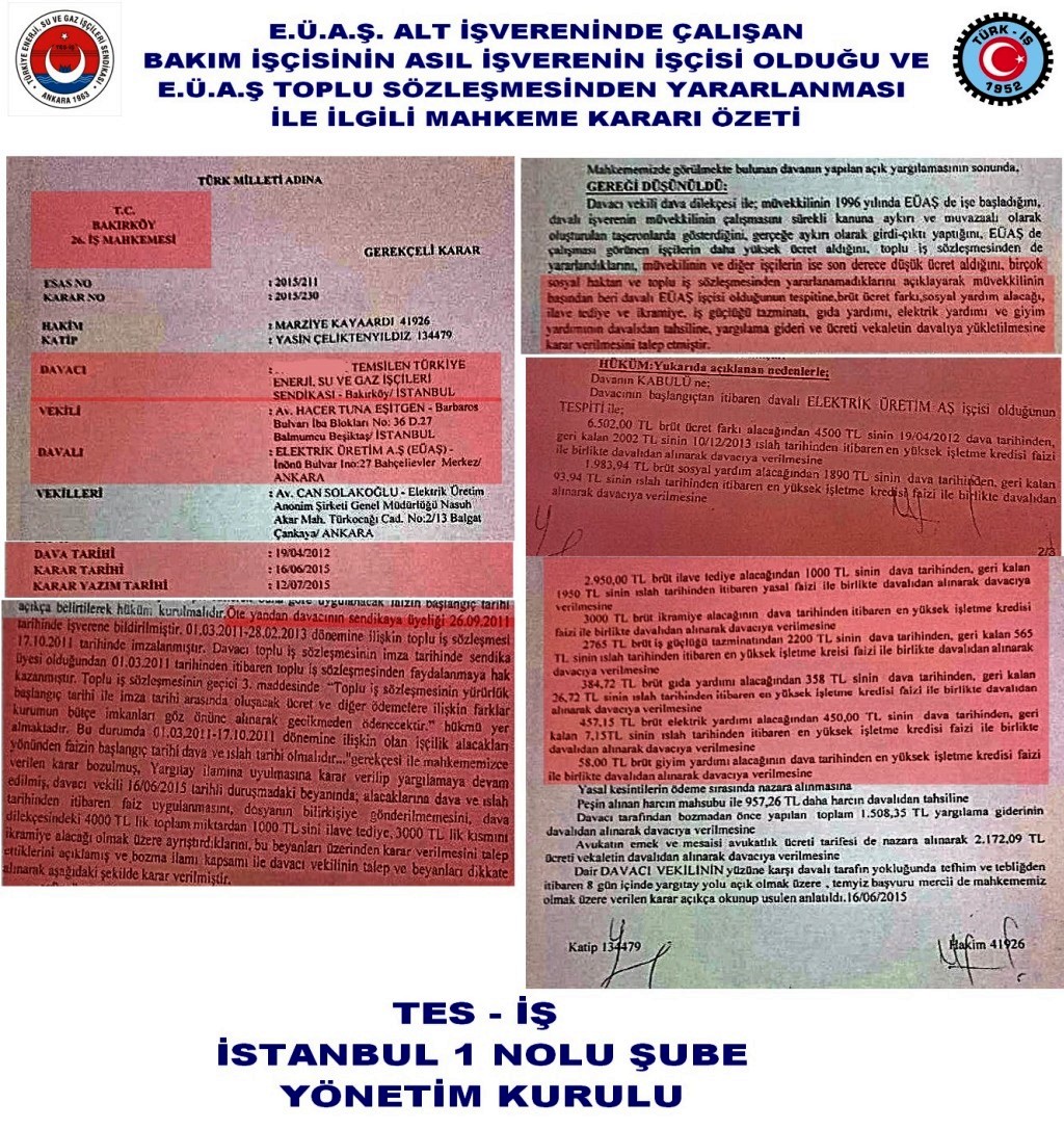 EÜAŞ MAHKEME SONUÇ DUYURUSU