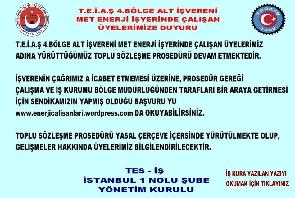 MET ENERJİ İÇİN İŞKURA YAZILAN YAZI
