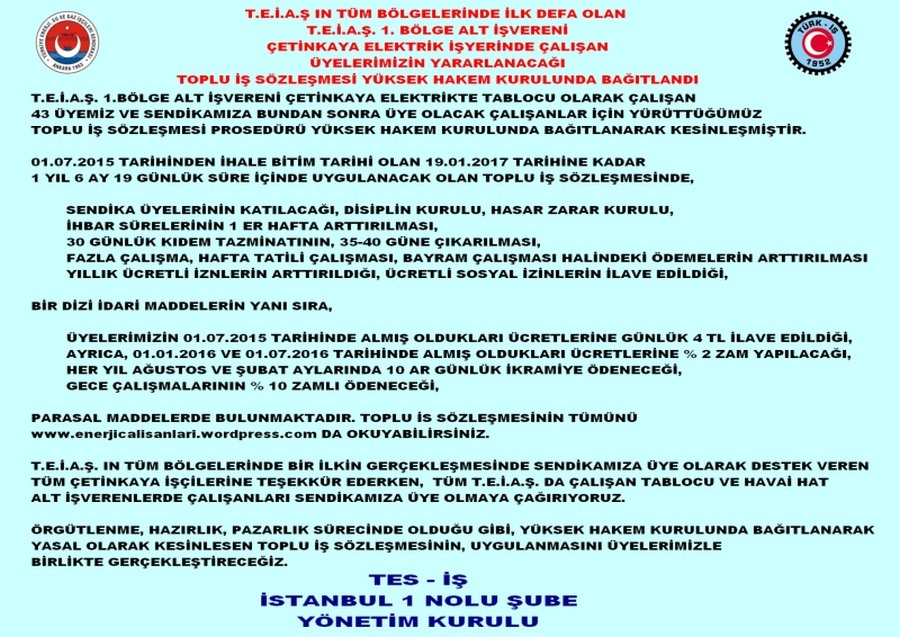 ÇETİNKAYA SÖZLEŞMESİ YHK DE BAĞITLANDI