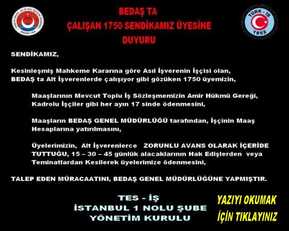 BEDAŞ A YAZILAN YAZI