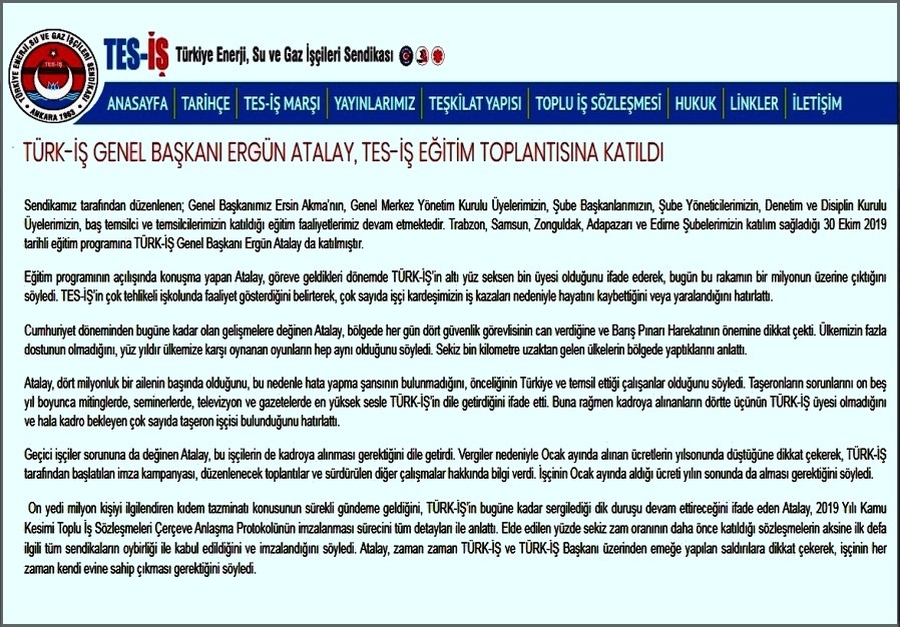ERGÜN ATALAY TES İŞ SEMİNERİNE KATILDI