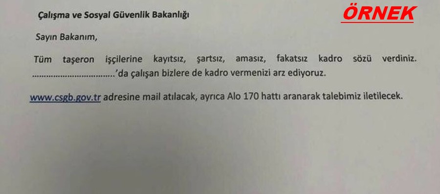 TAŞERONA KADRO DİLEKÇE DUYURUSU