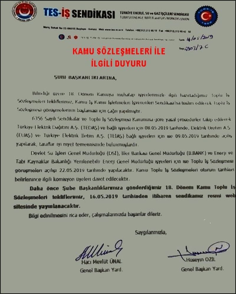 KAMU TİSLERİ İLE İLGİLİ DUYURU