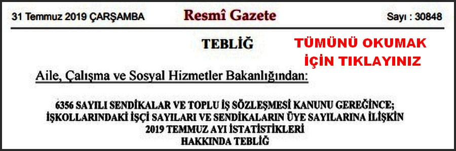 2019 TEMMUZ AYI ÜYE SAYILARI