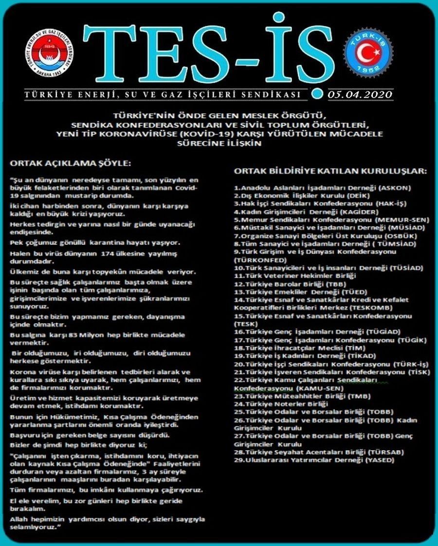 29 SİVİL TOPLUM ÖRGÜTÜNÜN AÇIKLAMASI