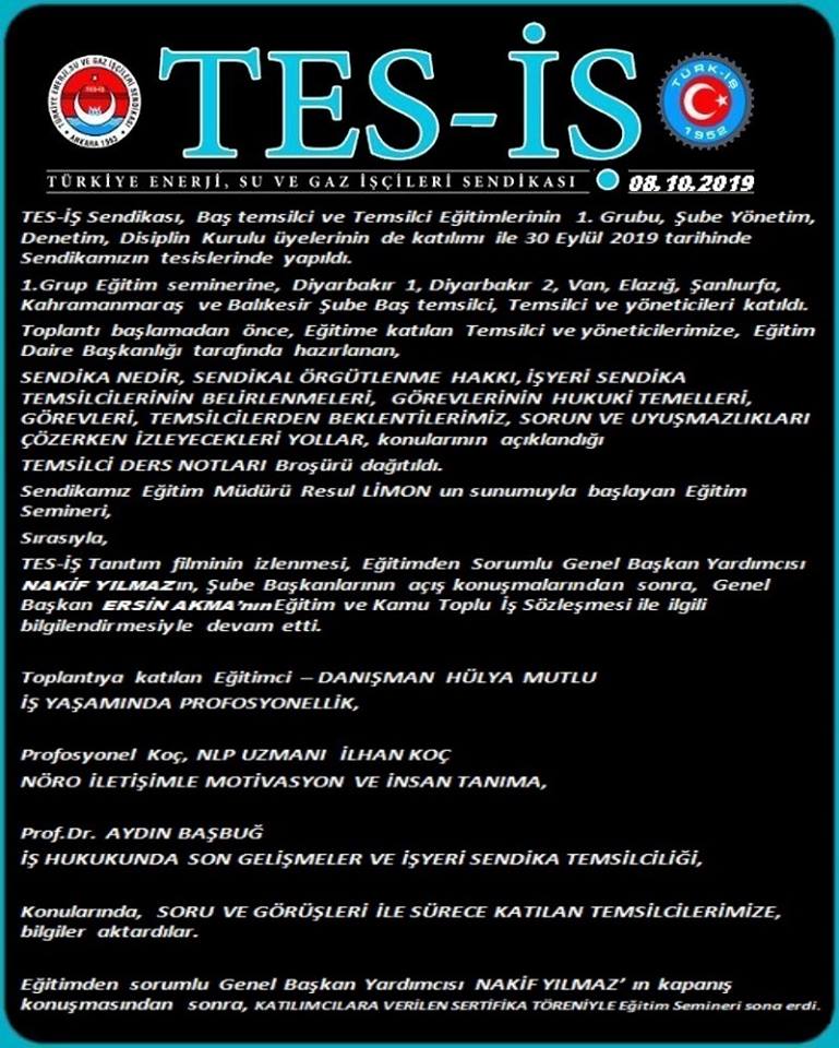 TES İŞ 1.GRUP EĞİTİM SEMİNERİ