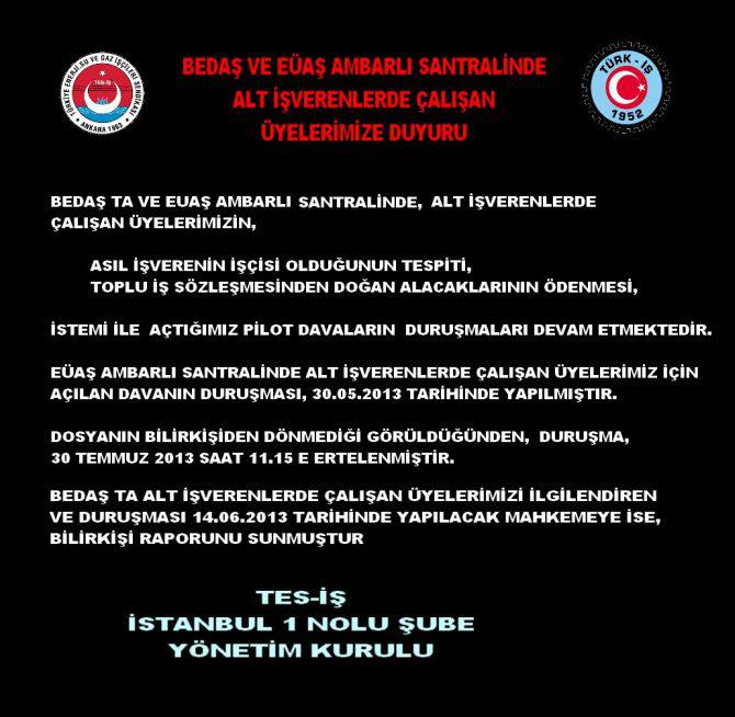 EÜAŞ AMBARLI MAHKEME DUYURUSU