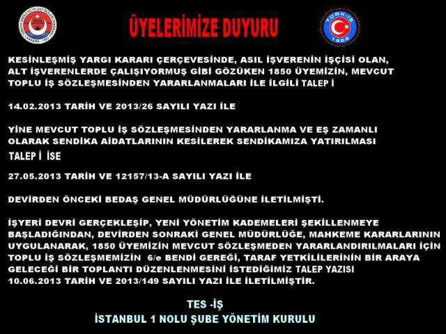 ÜYELERİMİZE DUYURU