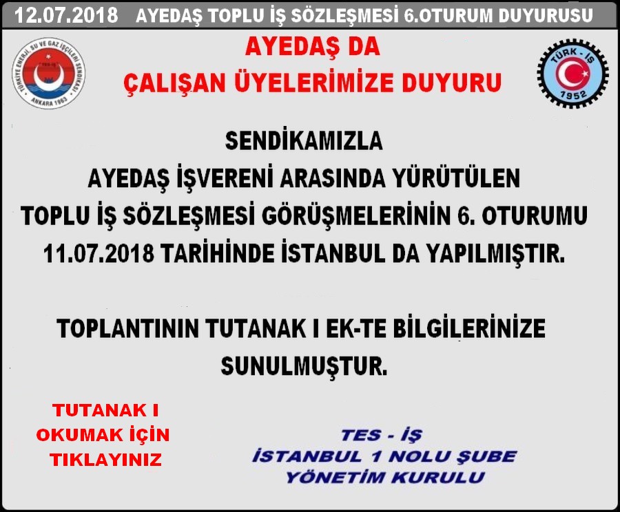 AYEDAŞ 6.OTURUM DUYURUSU