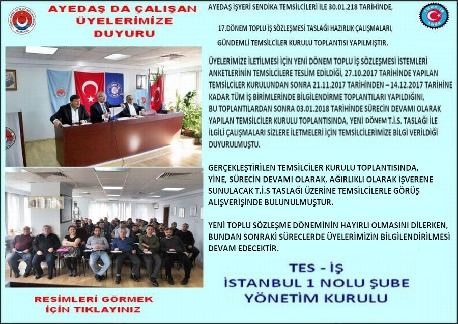AYEDAŞ TEMSİLCİLER KURULU  30.01.2018
