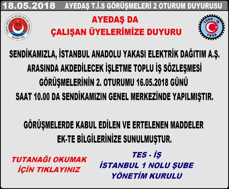 AYEDAŞ 2.OTURUM DUYURUSU