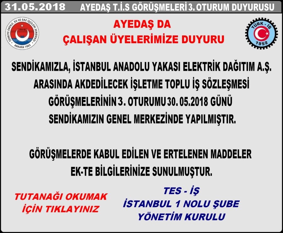 AYEDAŞ 3.OTURUM DUYURUSU