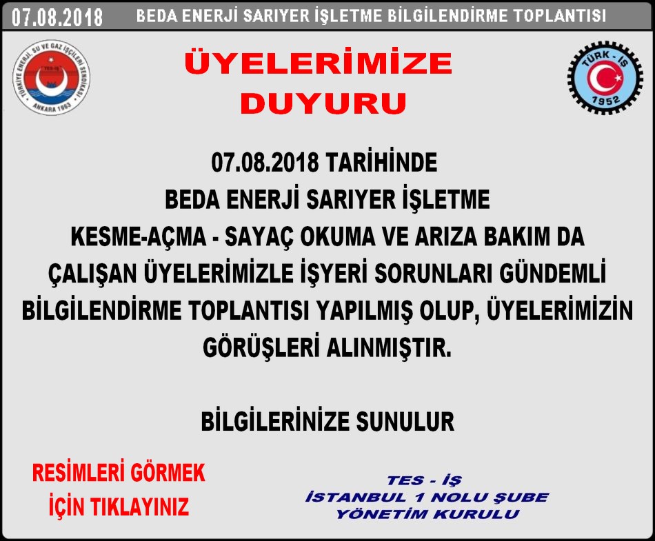 BEDA SARIYER BİLGİLENDİRME DUYURUSU