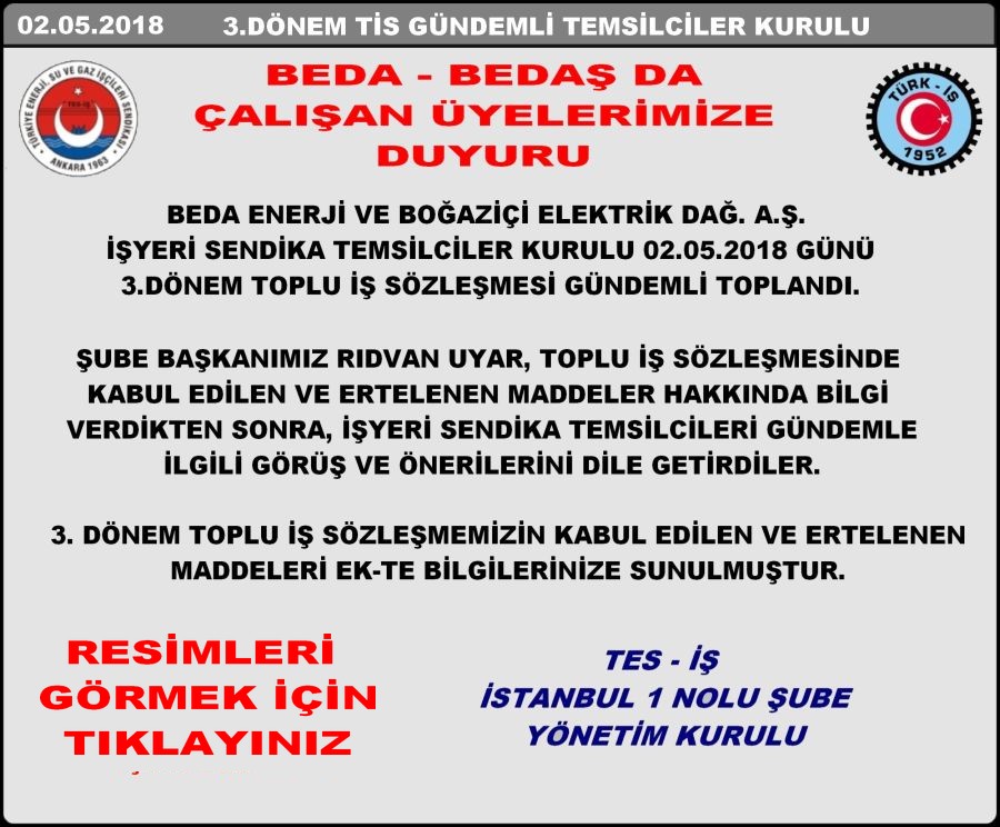TİS GÜNDEMLİ BEDA BEDAŞ TEMSİLCİLER KURULU