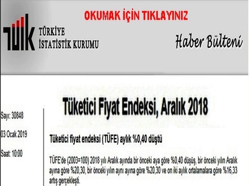 ARALIK 2018 ENFLASYON ORANI