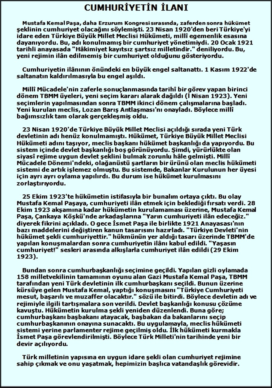 CUMHURİYETİN İLANI