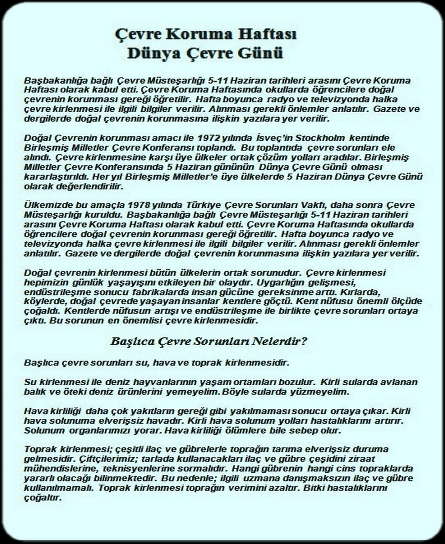 DÜNYA ÇEVRE GÜNÜ