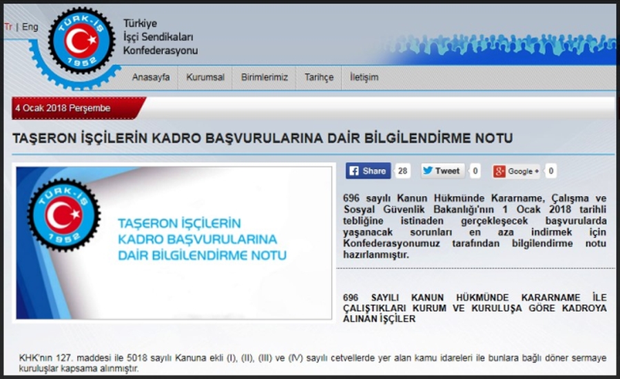TAŞERONA KADRO BİLGİLENDİRME NOTU